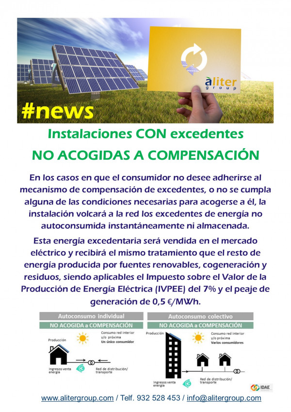 Instalaciones CON excedentes  NO ACOGIDAS A COMPENSACIÓN